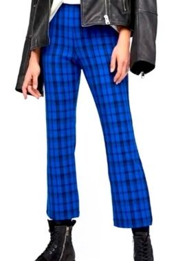 Free People Cobalt Blue Plaid Stretch Dress Pants